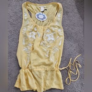 100% Silk Yellow & White Embroidered Sleeveless Top